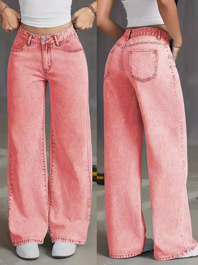 Hellblaue High-Waist Wide-Leg Jeans für Damen Lässige Locker sitzende Denimhose mit Vorder- und Gesäßtaschen 2XL rosa von Joom DACH
