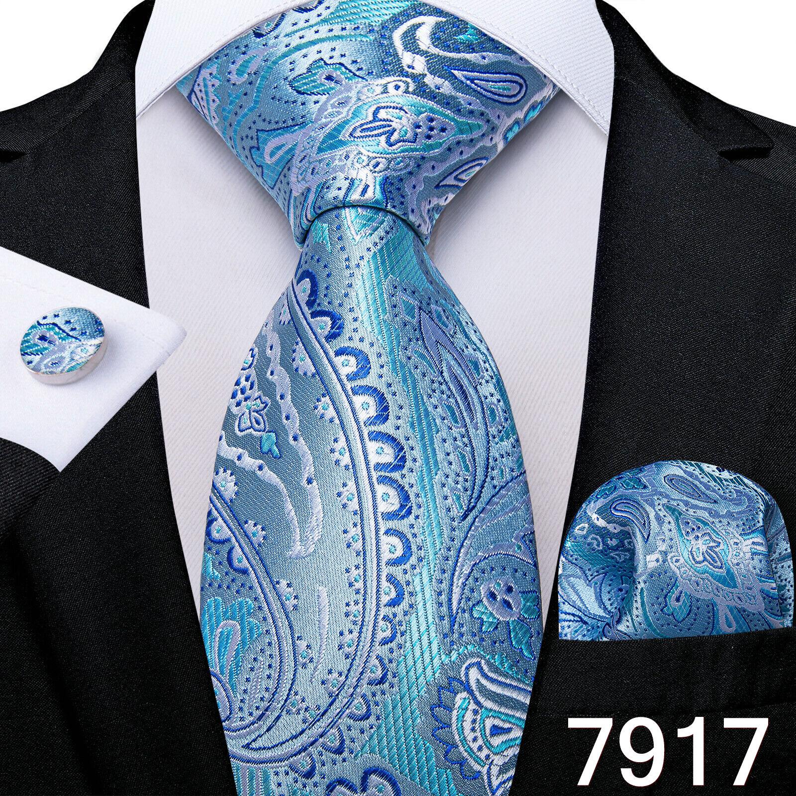 Hellblaue Paisley-gestreifte Seidenkrawatten für Männer, Taschentuch, Manschettenknöpfe, Hochzeitsaccessoires, Krawatten-Set, Geschenk für Männer, DiBanGu N-7917 von Joom DACH
