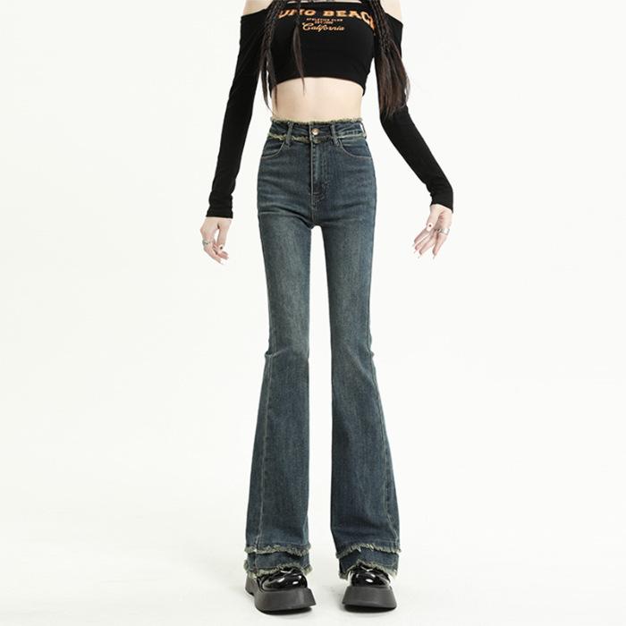 Hellfarbige Jeans für Damen im Herbst, Schlaghosen für Damen mit kleiner Oberweite im Herbst, Hosen mit Hufeisenschnitt für den Herbst L von Joom DACH