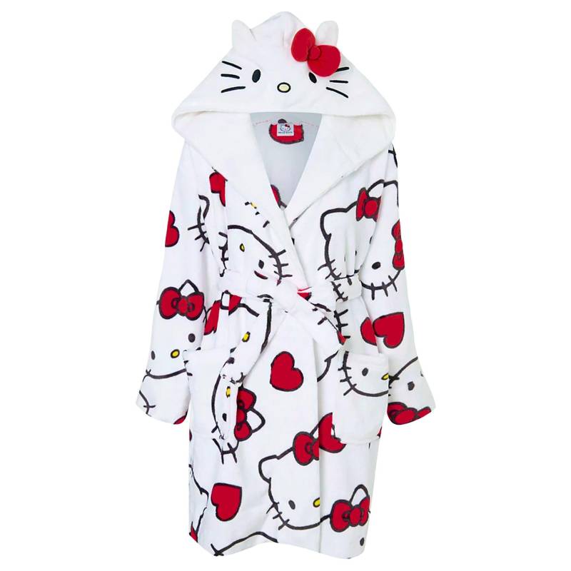 Hello Kitty Damen/Damen Fleece-Bademantel mit 3D-Ohren S weiß/rot von Joom DACH