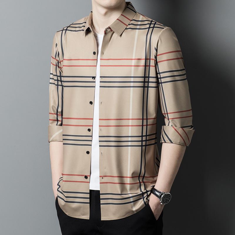 Hemd Herren Frühling und Herbst Langarm Dünnes Karomusterhemd Nahtlos Bügelfrei Lässige Mode Innenpassendes Hemd 4XL von Joom DACH