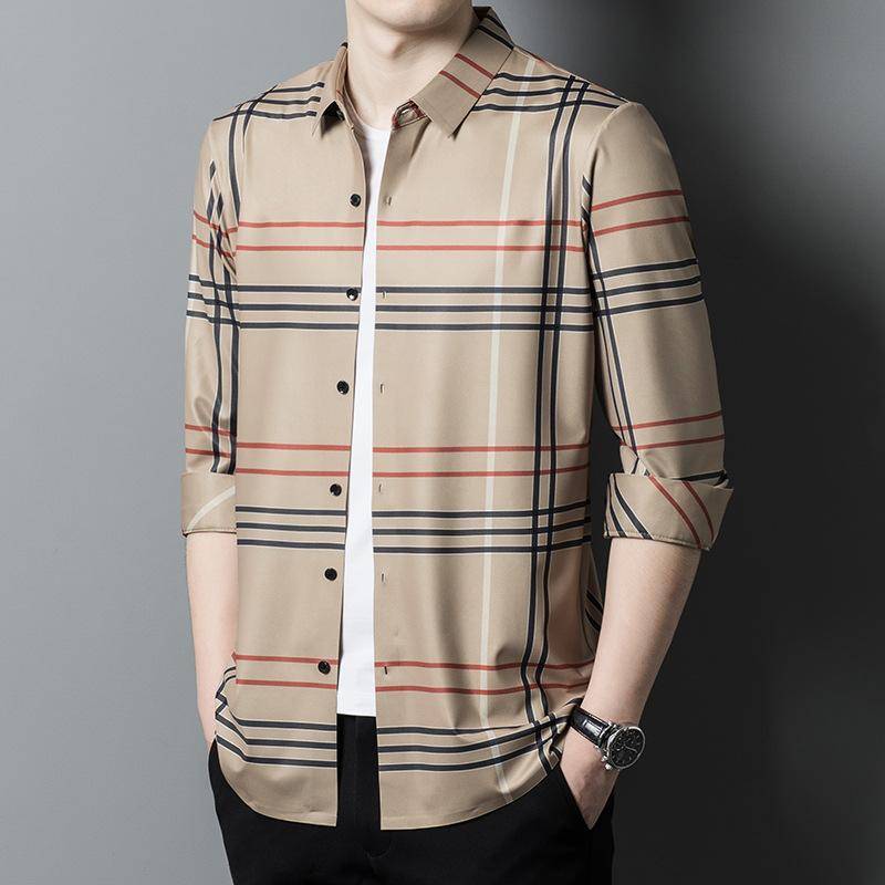 Hemd Herren Frühling und Herbst Langarm Dünnes Karomusterhemd Nahtlos Bügelfrei Lässige Mode Innenpassendes Hemd 4XL von Joom DACH