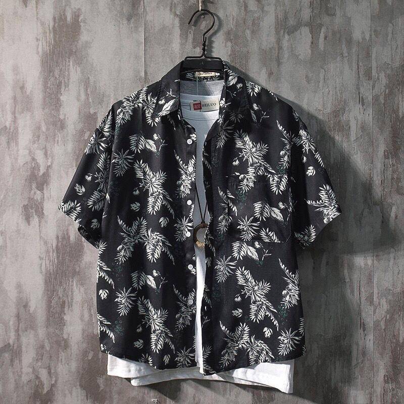 Hemd Herren Kurzarm Sommer Strand Blumenhemd Lockeres Hemd M von Joom DACH