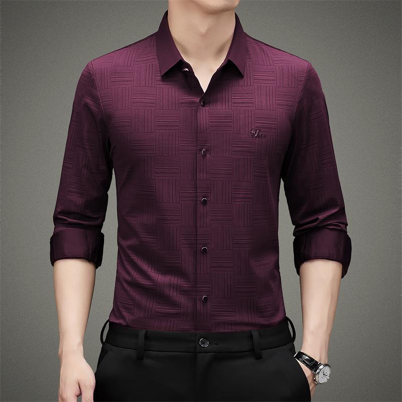 Hemd Herren Langarm Frühling und Herbst Neuer Stil Junge und Mittlere Männer Casual Nahtlose Dünne Lose Hemd Papas Modetrend XXL von Joom DACH