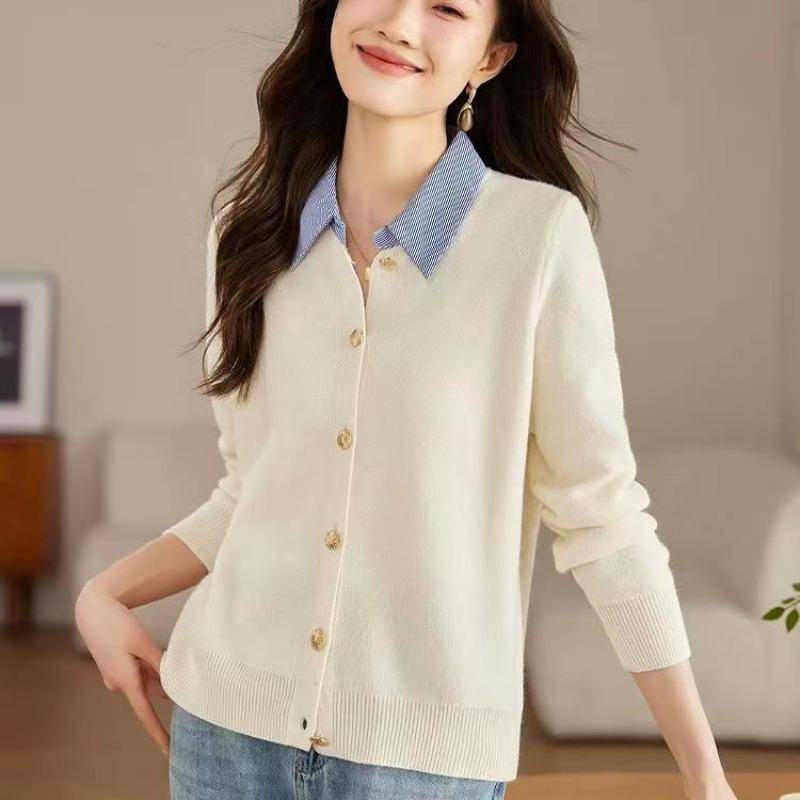 Hemdkragen Strickpullover Damen Strickjacke Herbst Neues Gefühl Temperament Fake Zwei Pullover Kurzer Mantel Frühling und Herbst M von Joom DACH