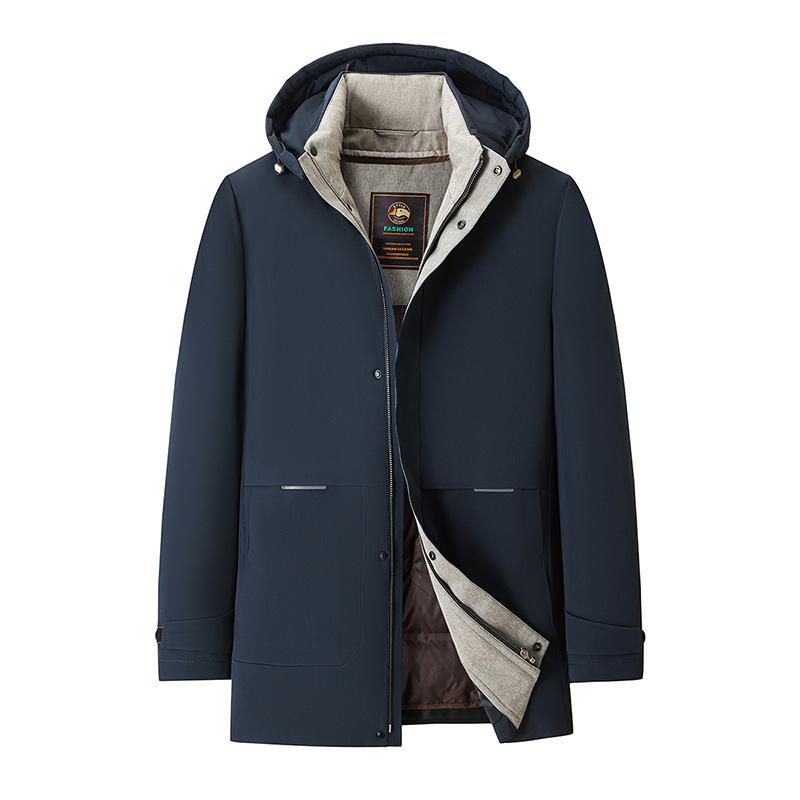 Herausnehmbares Futter Daunenjacke Mittelalterliche Herren Nylon Milchseide Winter Kapuzenjacke 90 Weiße Gänsedaunen Kältefeste Jacke für Herren 4XL navy blau von Joom DACH