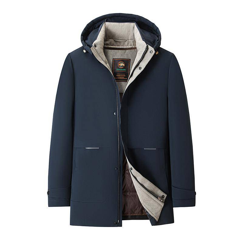 Herausnehmbares Futter Daunenjacke Mittelalterliche Herren Nylon Milchseide Winter Kapuzenjacke 90 Weiße Gänsedaunen Kältefeste Jacke für Herren 4XL navy blau von Joom DACH