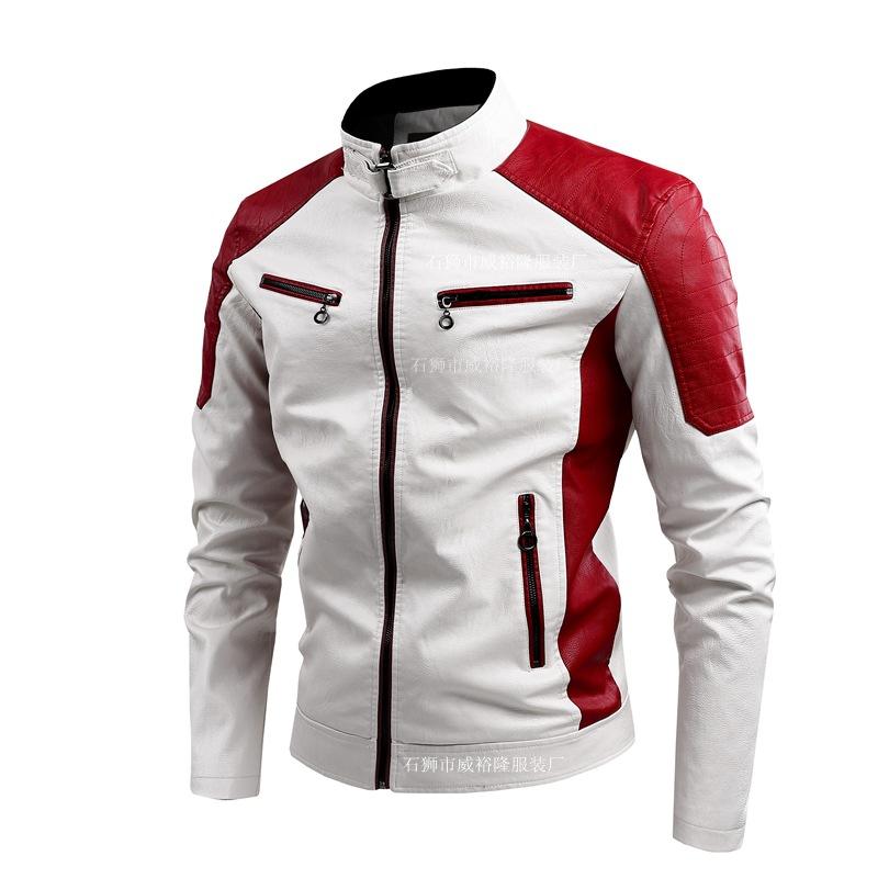 Herbst/Winter Casual Motorrad Spliced Lederjacke Herren Stehkragen Vintage Thermo Lederjacke L von Joom DACH