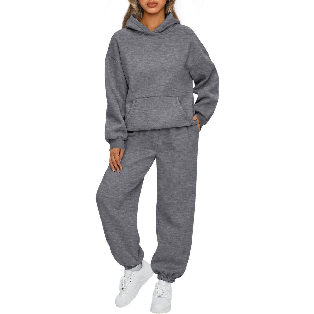 Herbst/Winter Damen 2-teiliges Casual Hoodie, Sportbekleidung, Hosen-Set S dunkelgraue von Joom DACH