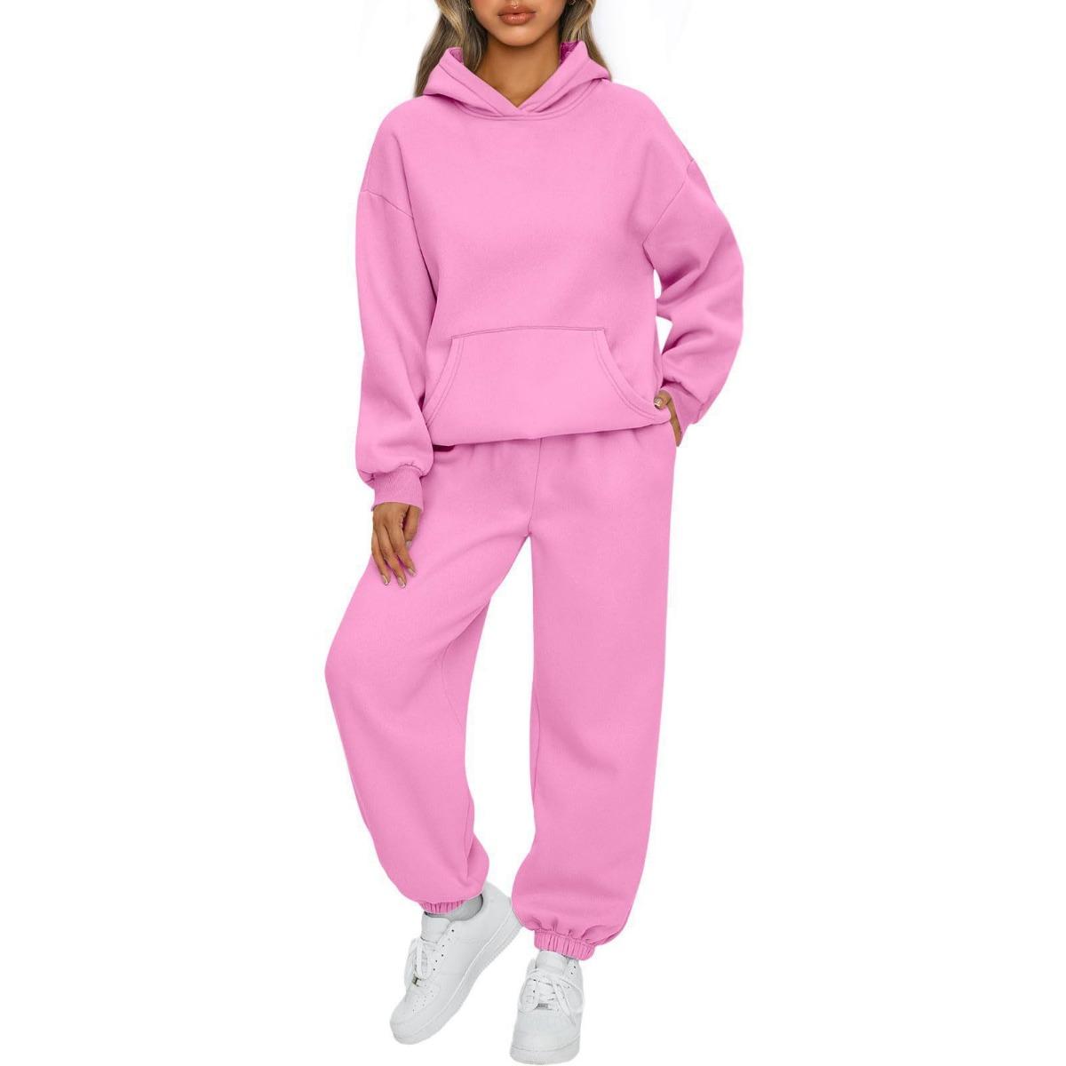 Herbst/Winter Damen 2-teiliges Casual Hoodie, Sportbekleidung, Hosen-Set XXL rosa von Joom DACH