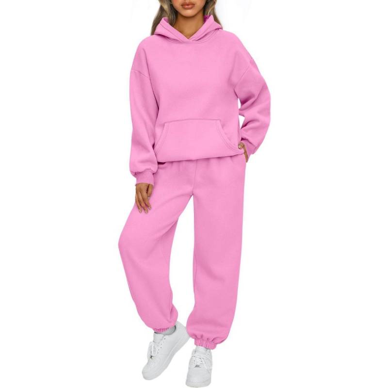 Herbst/Winter Damen 2-teiliges Casual Hoodie, Sportbekleidung, Hosen-Set XXL rosa von Joom DACH