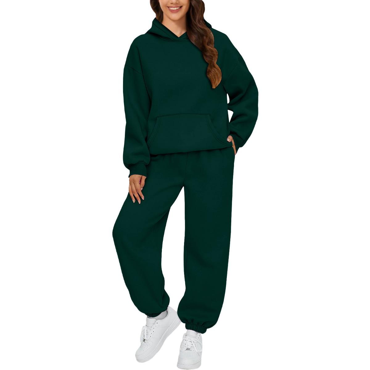 Herbst/Winter Damen 2-teiliges Casual Hoodie, Sportbekleidung, Hosen-Set XXXL dunkelgrüne von Joom DACH