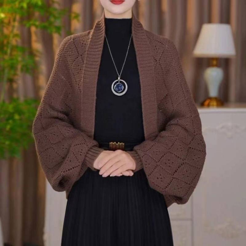 Herbst/Winter Lässig Chic Strickschal Cardigan Gemütlich Warm Stilvoller Wickelschal für Damen One Size braun von Joom DACH