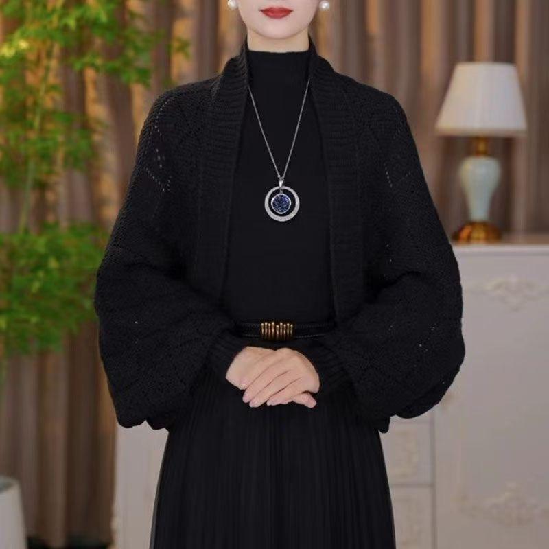 Herbst/Winter Lässig Chic Strickschal Cardigan Gemütlich Warm Stilvoller Wickelschal für Damen One Size schwarz von Joom DACH