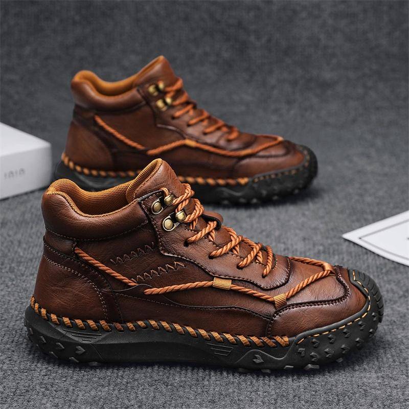 Herbst / Winter Handgefertigte Herrenstiefel Schuhe Bequeme Stiefeletten für Herren Freizeitschuhe Mokassins Mann Werkzeugschuhe 44 rot/braun von Joom DACH