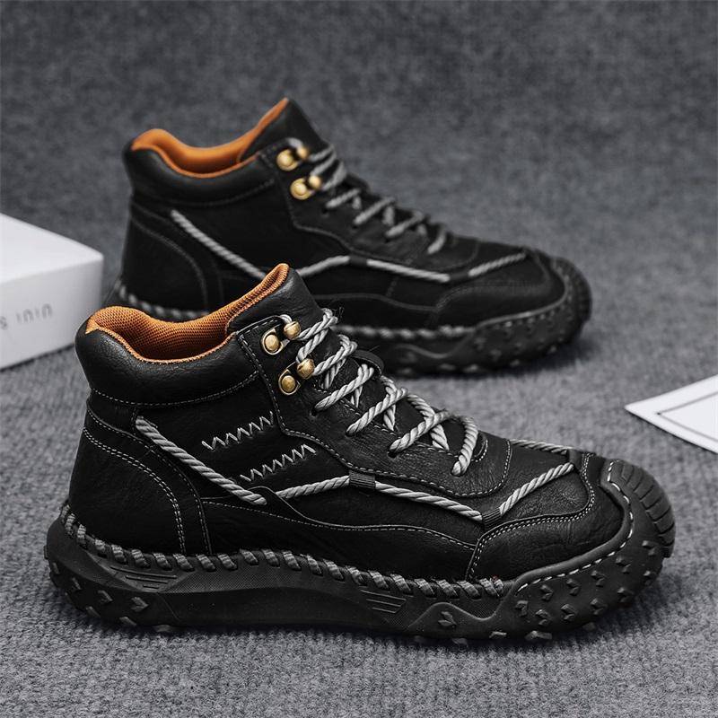 Herbst / Winter Handgefertigte Herrenstiefel Schuhe Bequeme Stiefeletten für Herren Freizeitschuhe Mokassins Mann Werkzeugschuhe 44 schwarz von Joom DACH