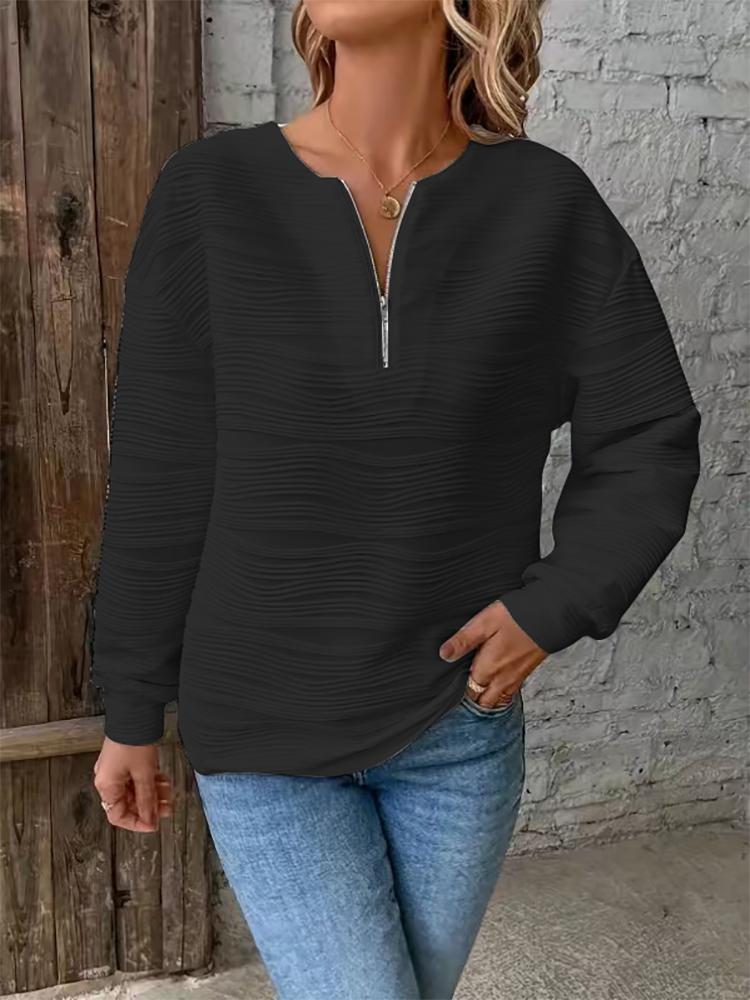 Herbst-/Wintermode für Damen, lässig, halblanger Reißverschluss, einfarbig, Sweatshirts mit langen Ärmeln, strukturierte Oberteile 2XL schwarz von Joom DACH
