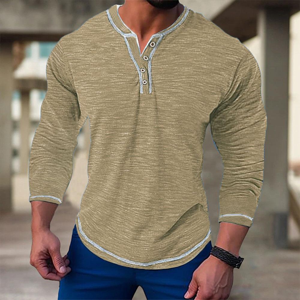 Herbst Baumwolle Langarm T-Shirts für Männer Pullover Casual Herren Sweatshirts Elastische V-Ausschnitt Button Up T-Shirts Männlich S von Joom DACH