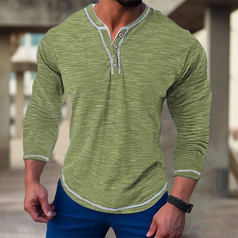 Herbst Baumwolle Langarm T-Shirts für Männer Pullover Casual Herren Sweatshirts Elastische V-Ausschnitt Button Up T-Shirts Männlich XXXL grün von Joom DACH