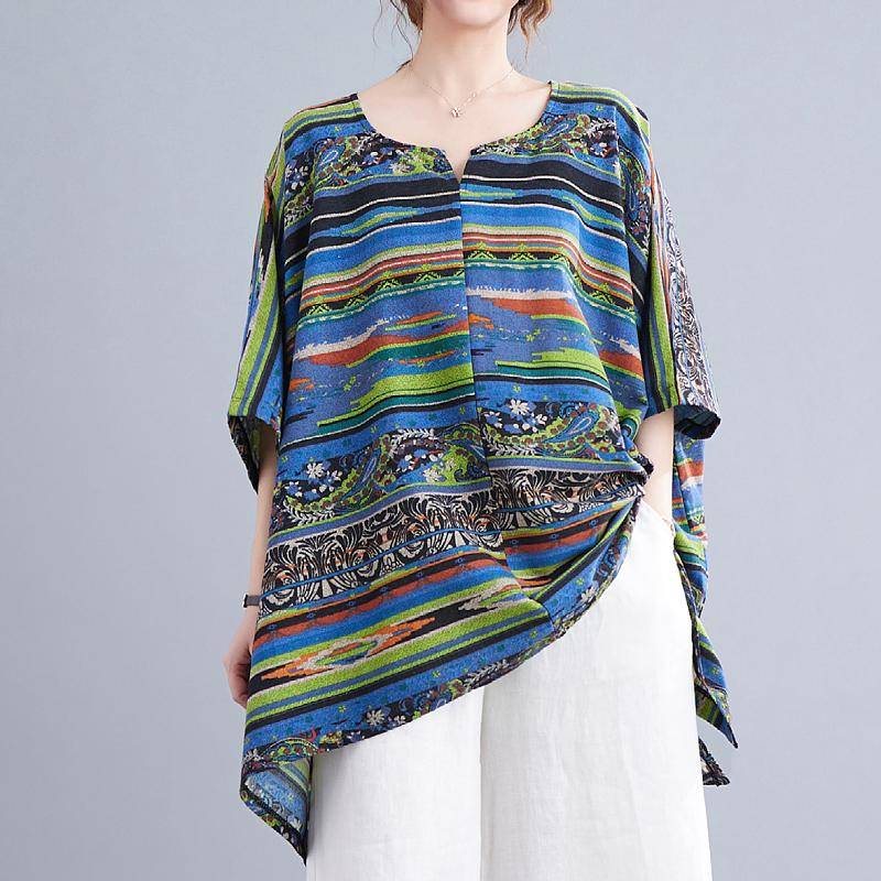 Herbst Bluse Casual Lady T-Shirt Frauen Übergröße Vintage Top Lose Fledermaus Gestreift Große Größe One Size blau von Joom DACH