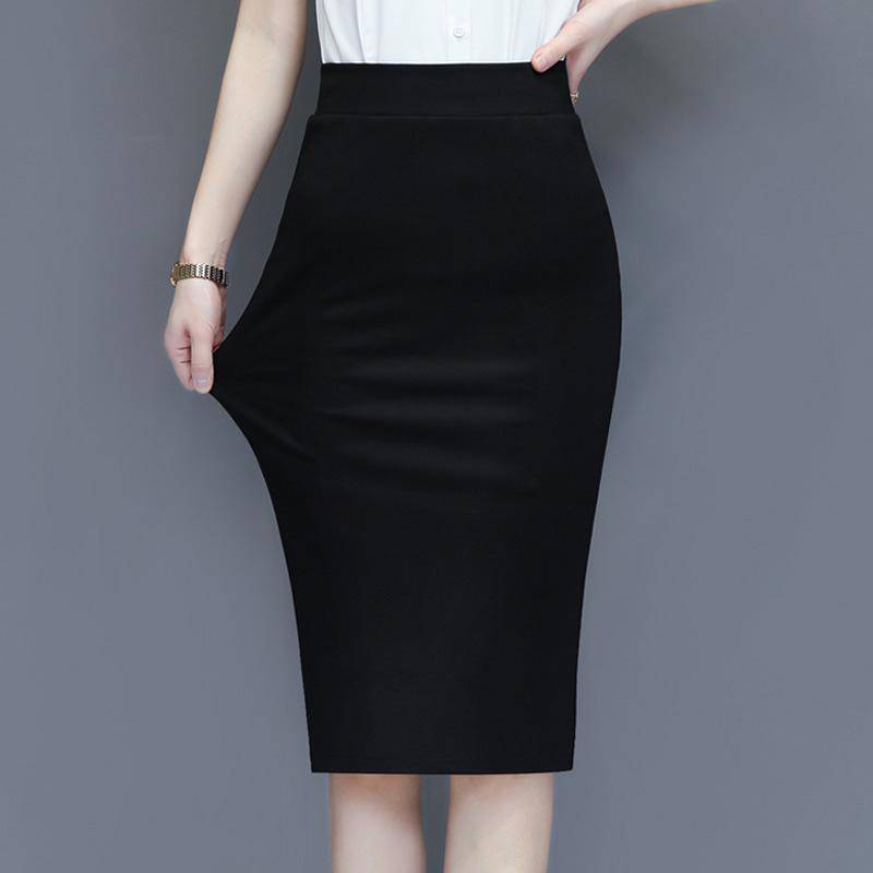 Herbst Bodycon Rock Frauen Bleistift Röcke Hohe Taille Baumwolle Solide Stretch Elastische Dünne Business OL Split Rock XL schwarz von Joom DACH