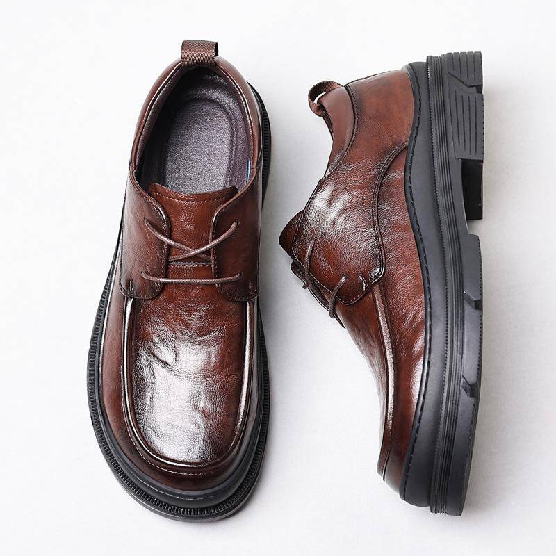 Herbst Britische Retro Handgegriffene Slipper Herren Echtes Leder Handgefertigte Schuhe Runde Zehenpartie Bequeme Slipper Business Lederschuhe 44 braun von Joom DACH