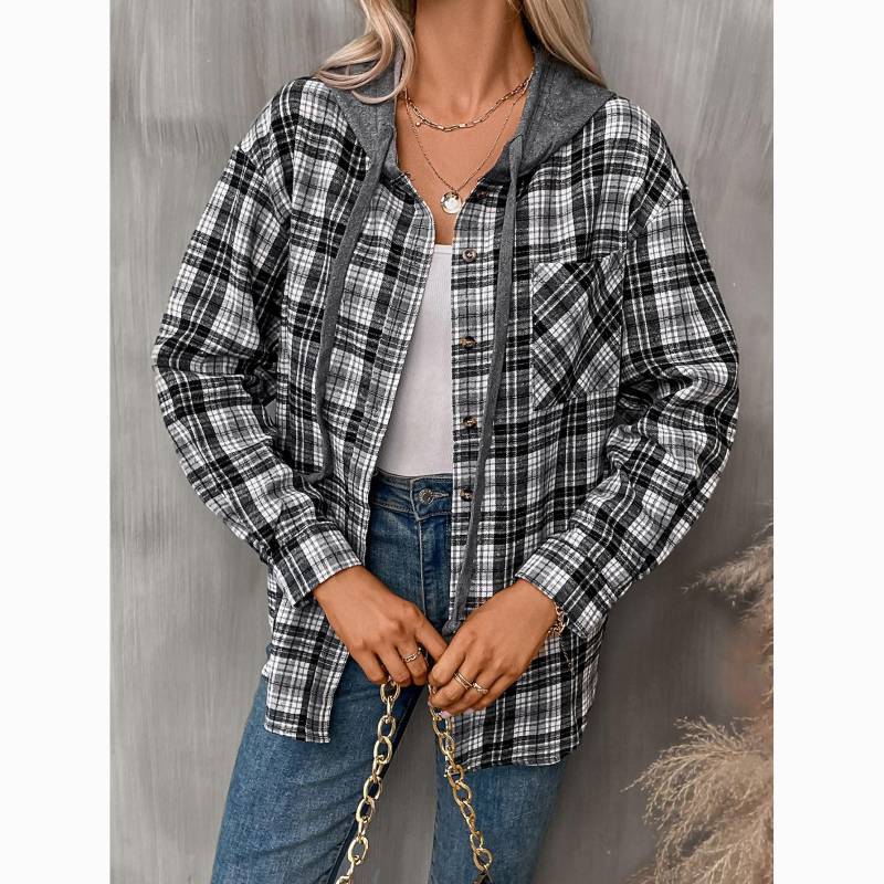 Herbst Damen Casual Fashion Lose Plaid Shirt S schwarz von Joom DACH