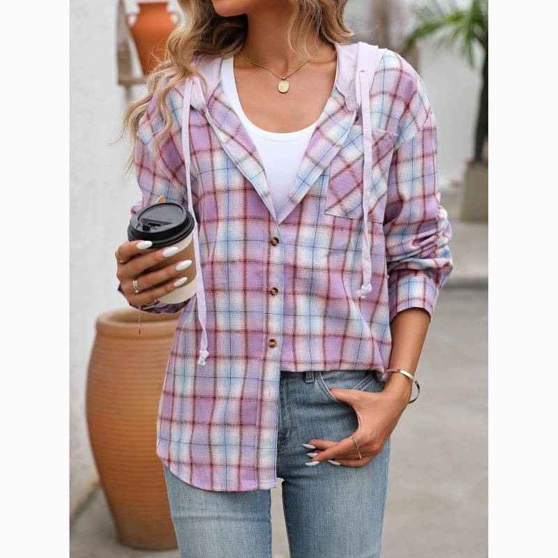 Herbst Damen Casual Fashion Lose Plaid Shirt XL violett von Joom DACH
