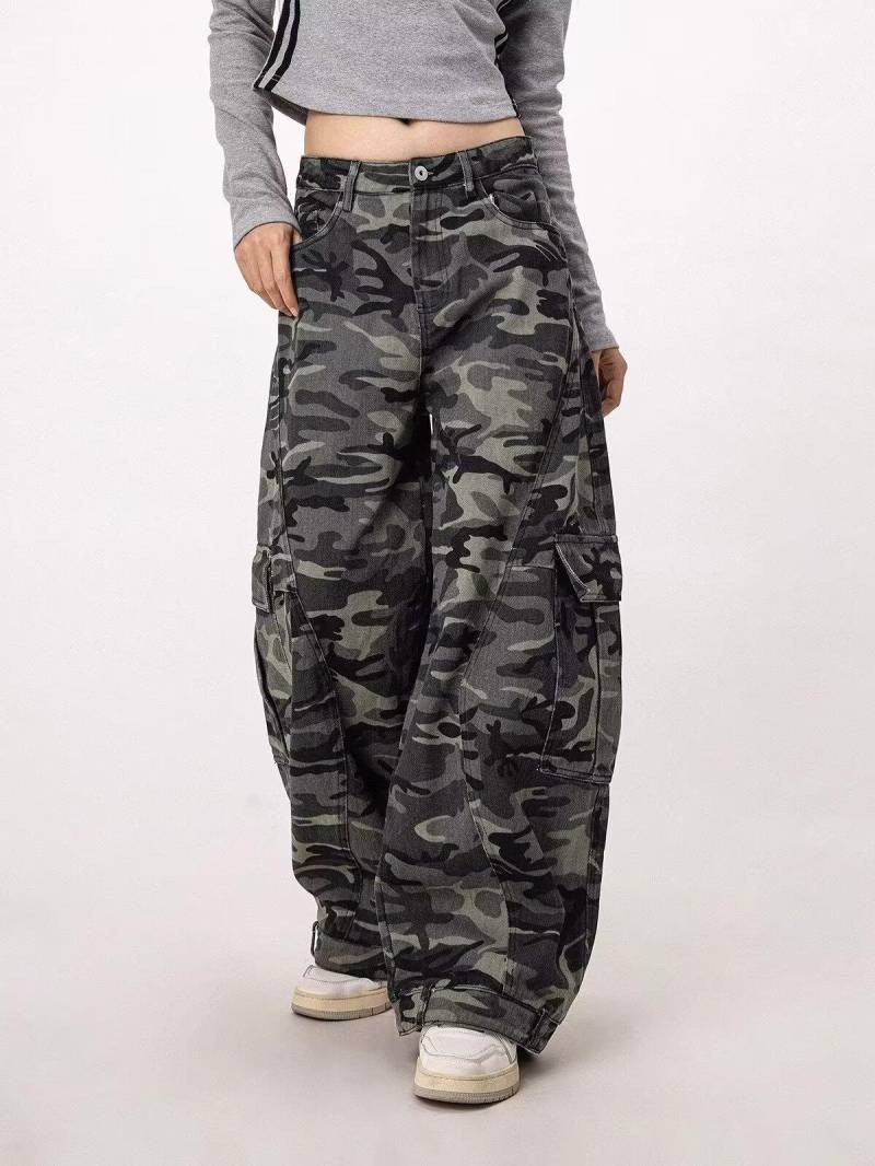 Herbst Damen Jeans Hohe Taille Vintage 2000er Jahre Gerade Baggy Y2K Denim Hose Hip Hop Amerikanische Wide Leg Denim Hose S von Joom DACH