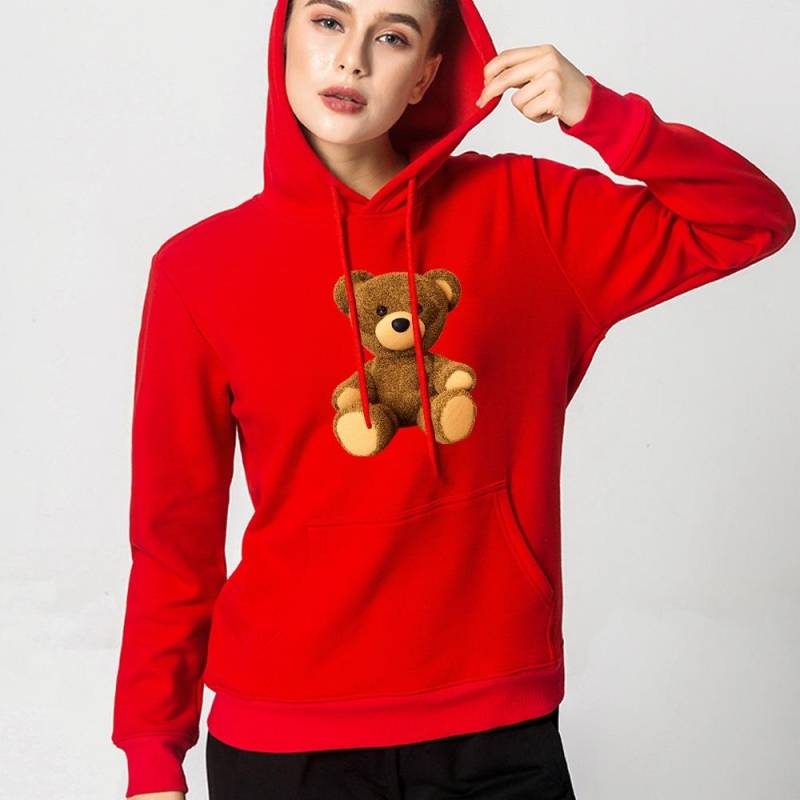 Herbst Damen Kapuzenpullover Langarm O-Ausschnitt Niedlicher Bärenprint Mode Damen Street Casual Pendler Oberteile Kleidung Pullover Sweatshirt 3XL von Joom DACH