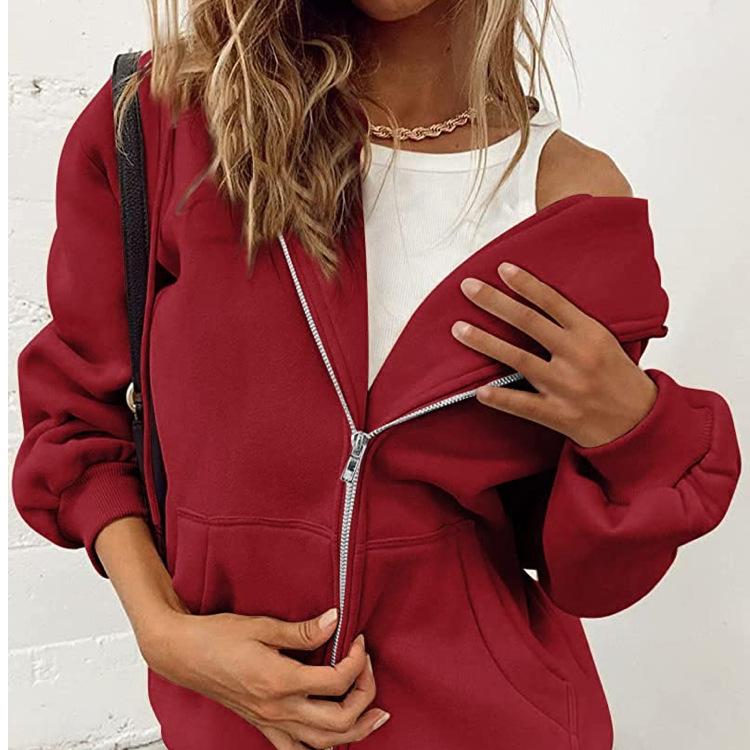 Herbst Damen Kapuzenpullover Übergroß Lässiger Langarm Einfarbig Hoodies Reißverschluss Kordelzug Mantel mit Tasche XL rot Herbst Damen Kapuzenpullover Übergroß Lässiger Langarm Einfarbig Hoodies Reißverschluss Kordelzug Mantel mit Tasche XL rot von Joom DACH