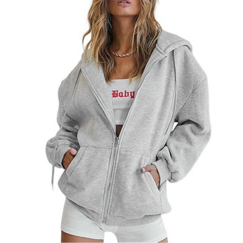Herbst Damen Kapuzenpullover Übergroß Lässiger Langarm Einfarbig Hoodies Reißverschluss Kordelzug Mantel mit Tasche XL licht grau Herbst Damen Kapuzenpullover Übergroß Lässiger Langarm Einfarbig Hoodies Reißverschluss Kordelzug Mantel mit Tasche XL licht grau von Joom DACH