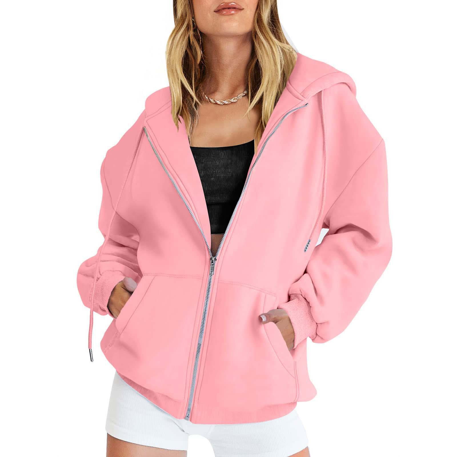 Herbst Damen Kapuzenpullover Übergroß Lässiger Langarm Einfarbig Hoodies Reißverschluss Kordelzug Mantel mit Tasche XXXXXL rosa Herbst Damen Kapuzenpullover Übergroß Lässiger Langarm Einfarbig Hoodies Reißverschluss Kordelzug Mantel mit Tasche XXXXXL rosa von Joom DACH