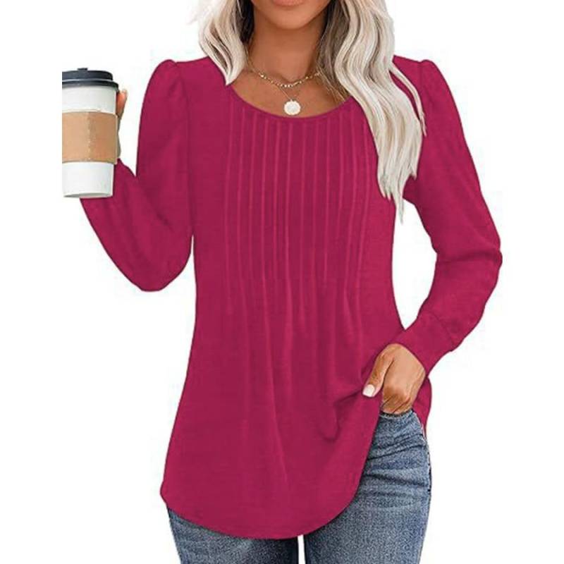 Herbst Damen Langarm T-Shirt Mode Tops Casual Plissee Low Rundhals Pullover Damen Kleidung XXL von Joom DACH