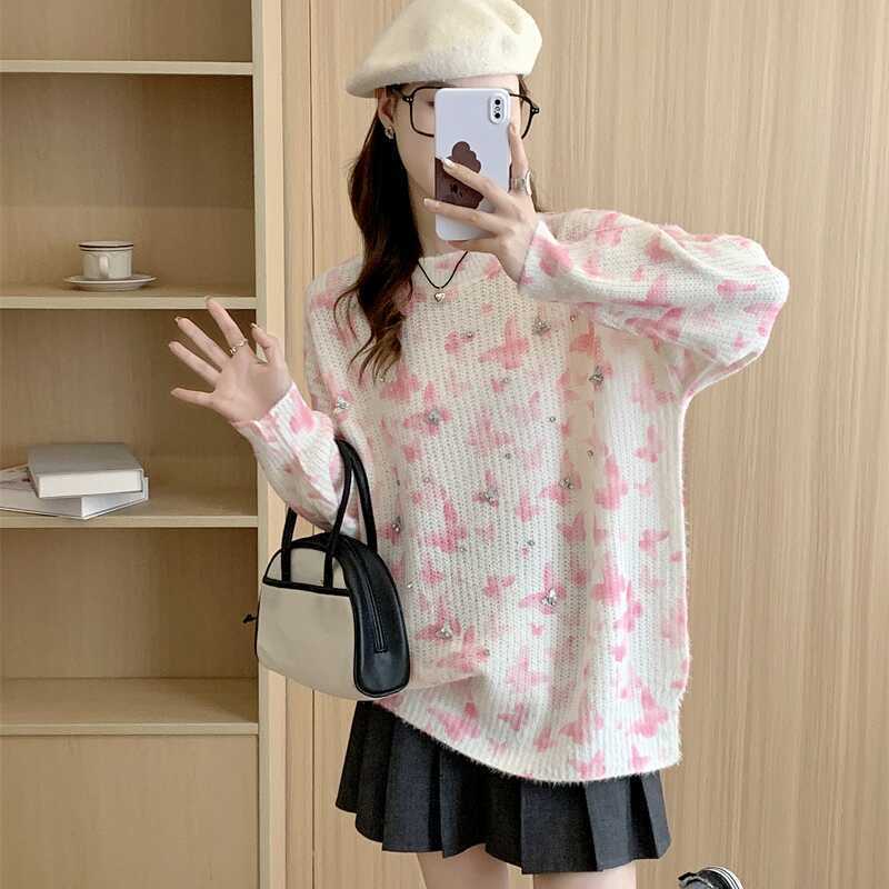 Herbst Damen Uni Strickpullover Basic Mode O-Ausschnitt Stil Rosa Lockerer Pullover One Size rosa von Joom DACH