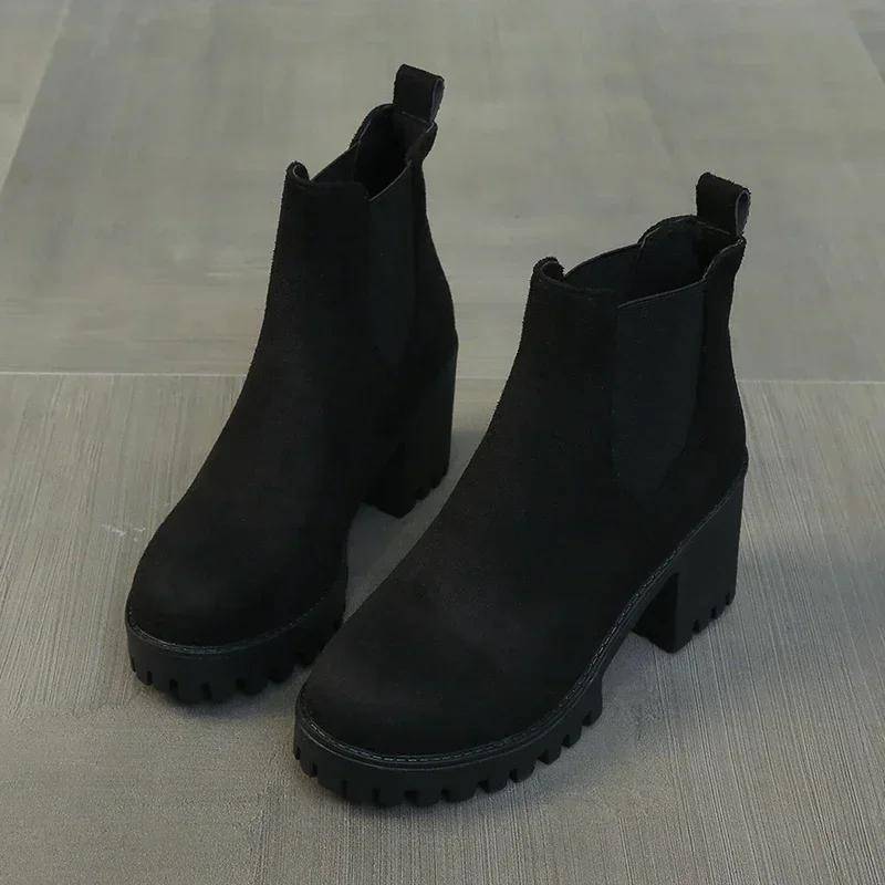 Herbst Damen Wildleder Blockabsatz Chelsea Boots Winter Neue Slip-on Plateauschuhe für Damen Kleid Büro Damen Stiefeletten 41 schwarz von Joom DACH