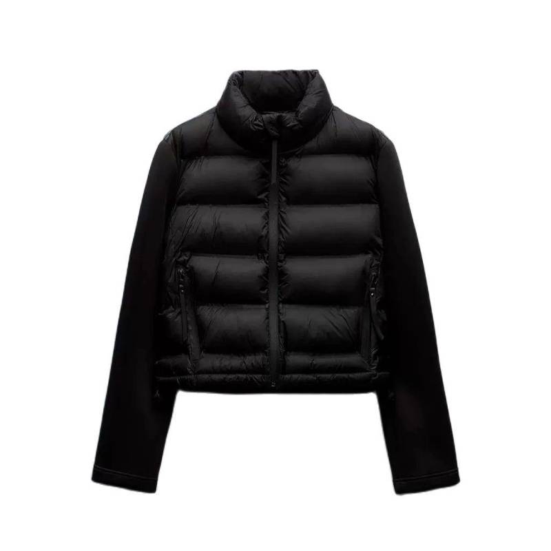 Herbst Damenbekleidung Pendler Vielseitig Stehkragen Schlanke Steppung Kurze Baumwolljacke für Damen XS schwarz von Joom DACH