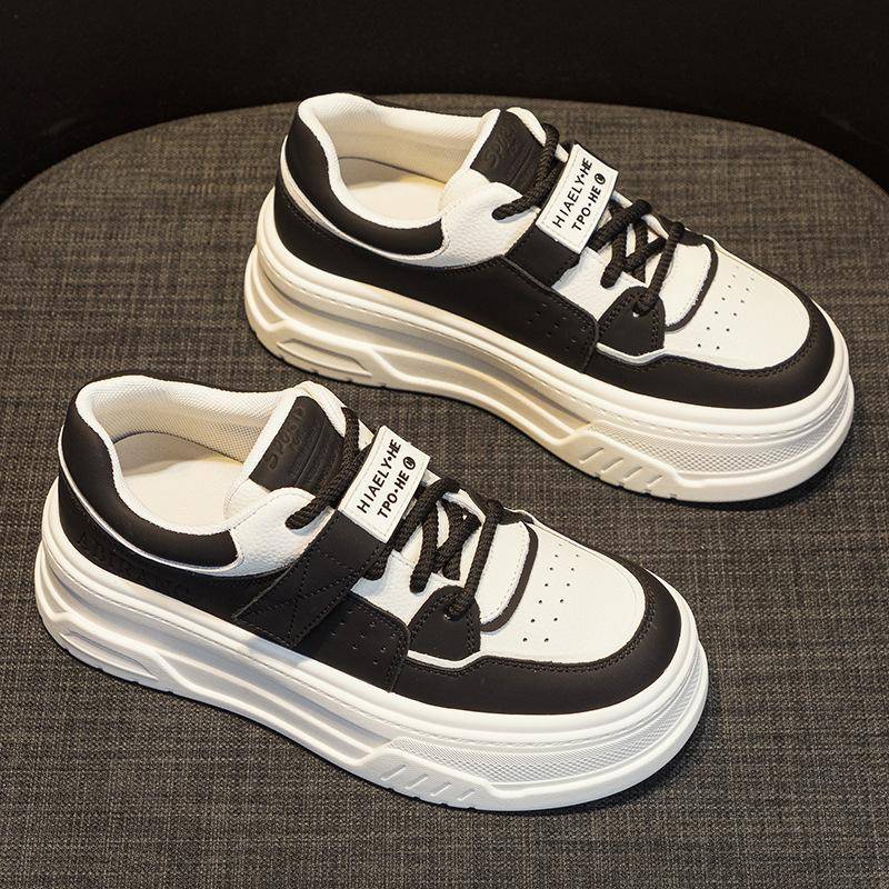 Herbst Echtes Leder Damen Weiße Schuhe Dicke Sohle Plattform All-Match Casual Sneaker Brot Schuhe 40 schwarz von Joom DACH