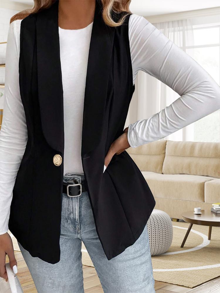 Herbst Frauen Ein Knopf Casual Einfarbig Ärmellose Weste Mode Büro Dame Business Arbeit Tragen OL Ärmellose Strickjacke XL schwarz von Joom DACH