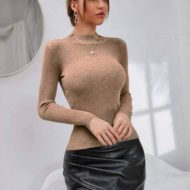 Herbst Frauen Gestrickte Lange Ärmel Pull Rollkragenpullover Weibliche Casual Mode Jumper Pullover Tops M khaki von Joom DACH