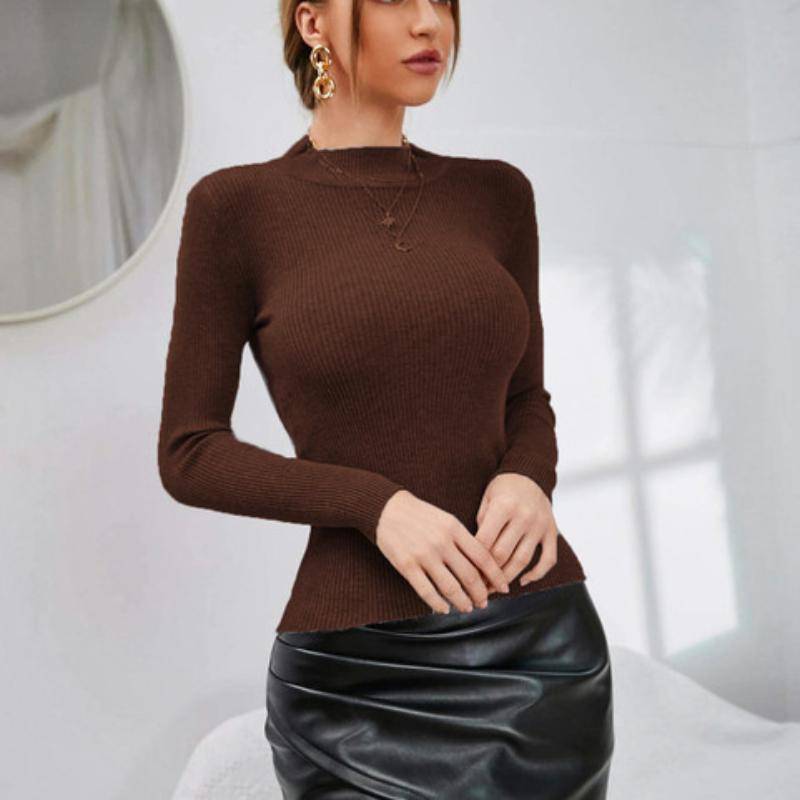 Herbst Frauen Gestrickte Lange Ärmel Pull Rollkragenpullover Weibliche Casual Mode Jumper Pullover Tops S kaffeebraun von Joom DACH