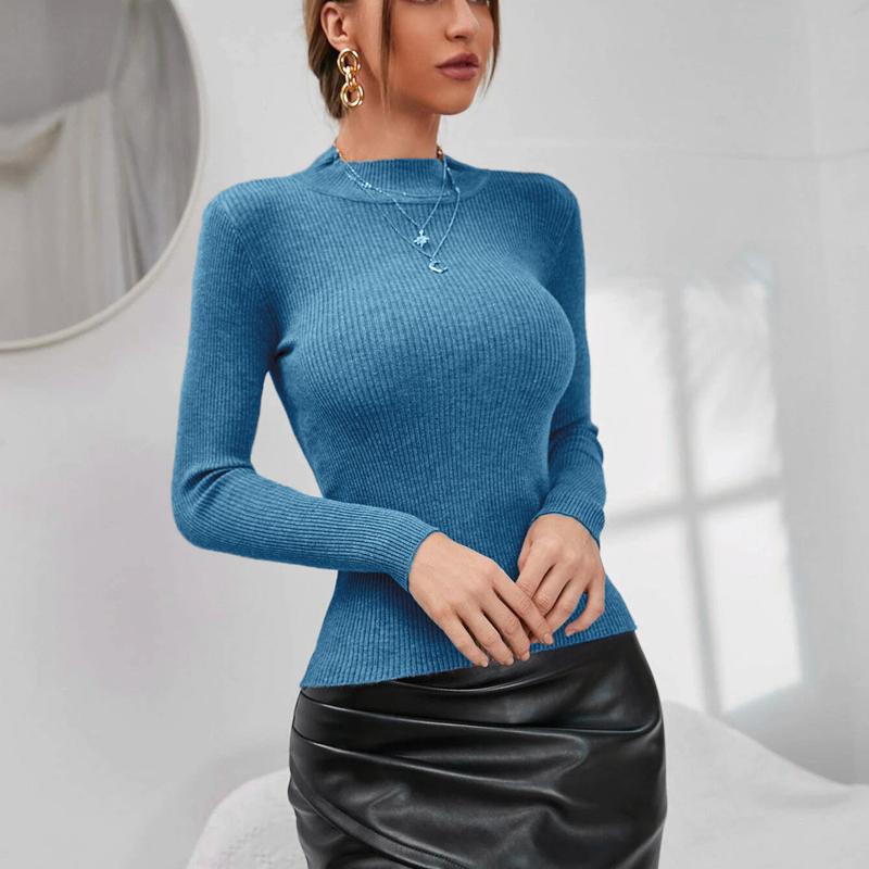 Herbst Frauen Gestrickte Lange Ärmel Pull Rollkragenpullover Weibliche Casual Mode Jumper Pullover Tops XL blau von Joom DACH