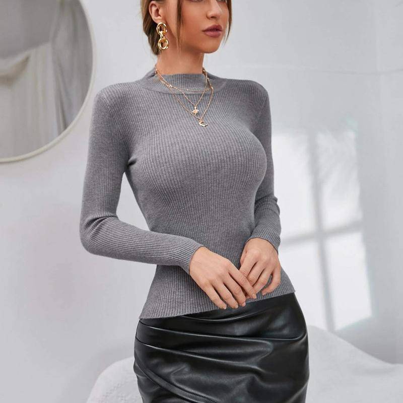 Herbst Frauen Gestrickte Lange Ärmel Pull Rollkragenpullover Weibliche Casual Mode Jumper Pullover Tops XL grau von Joom DACH