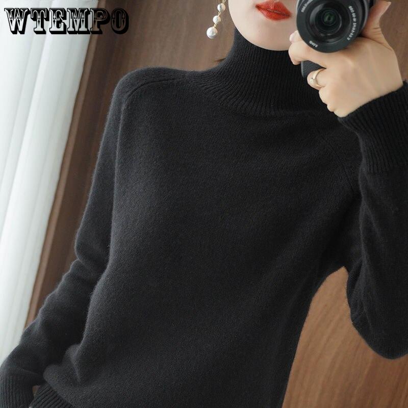 Herbst Frauen Pullover Winter Dame Pullover Tops Weibliche Kleidung Rollkragen Wolle Gestrickte Wolle Grundlegende Solide Tees Hemd 2XL schwarz von Joom DACH