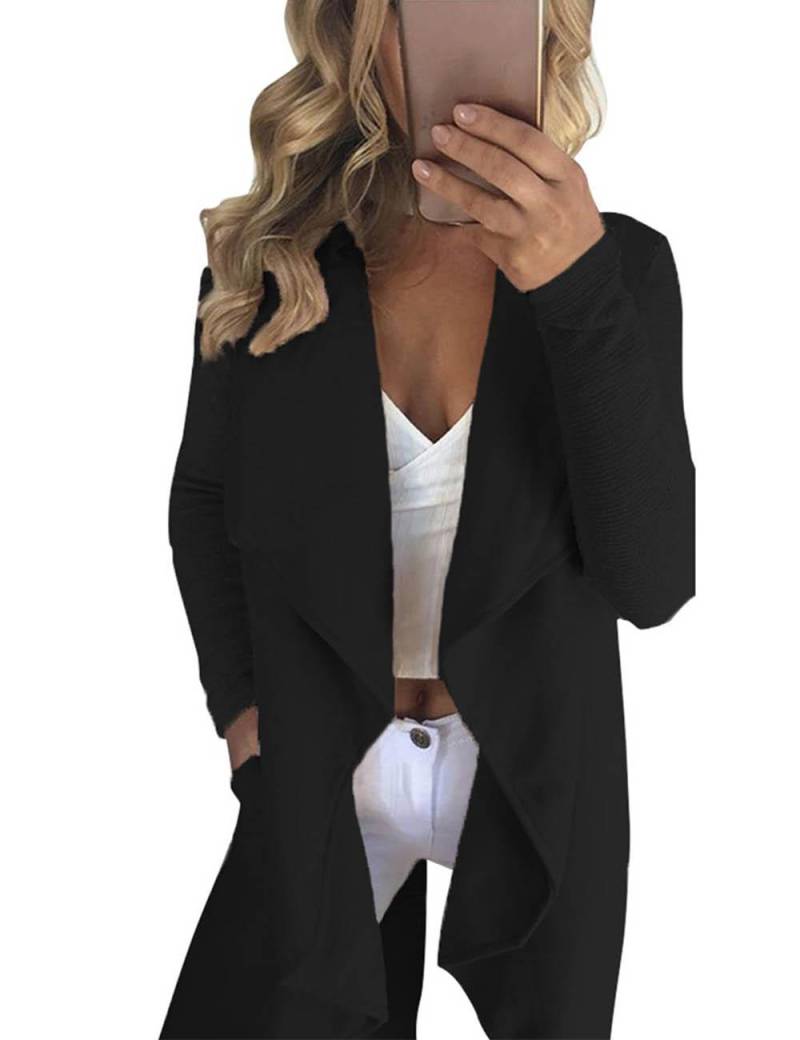 Herbst Frauen Trenchcoat Solide Strickjacke Windjacke Oberbekleidung Asymmetrische Revers Kragen Jacke L schwarz von Joom DACH