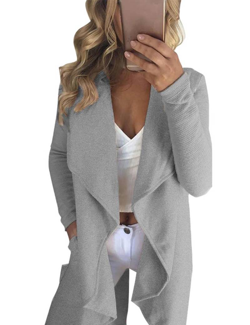 Herbst Frauen Trenchcoat Solide Strickjacke Windjacke Oberbekleidung Asymmetrische Revers Kragen Jacke S grau von Joom DACH