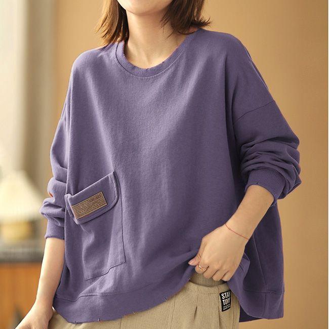 Herbst Frauen Trendy Einfache Casual Oversize Streetwear Baumwolle Sweatshirt Y2K Weibliche O Hals Langarm Solide Tasche Pullover Tops XXXL violett von Joom DACH
