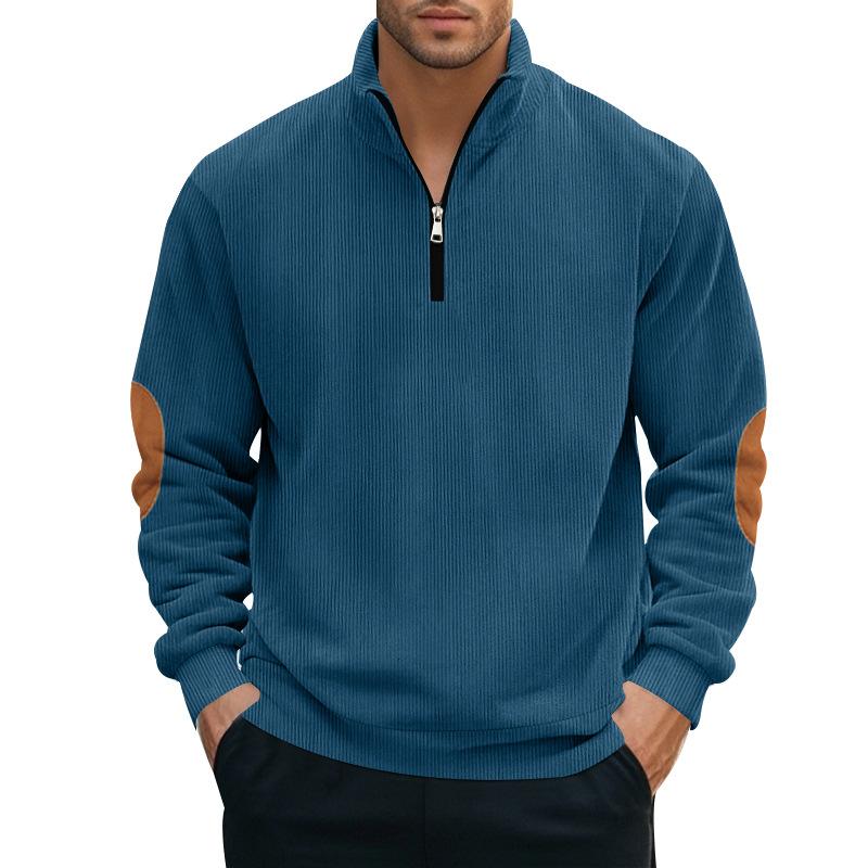 Herbst Halbreißverschluss Herren Langarmpullover Schwere Cord Stehkragen Lose Pullover Jacke Männer 2XL denim-blau von Joom DACH