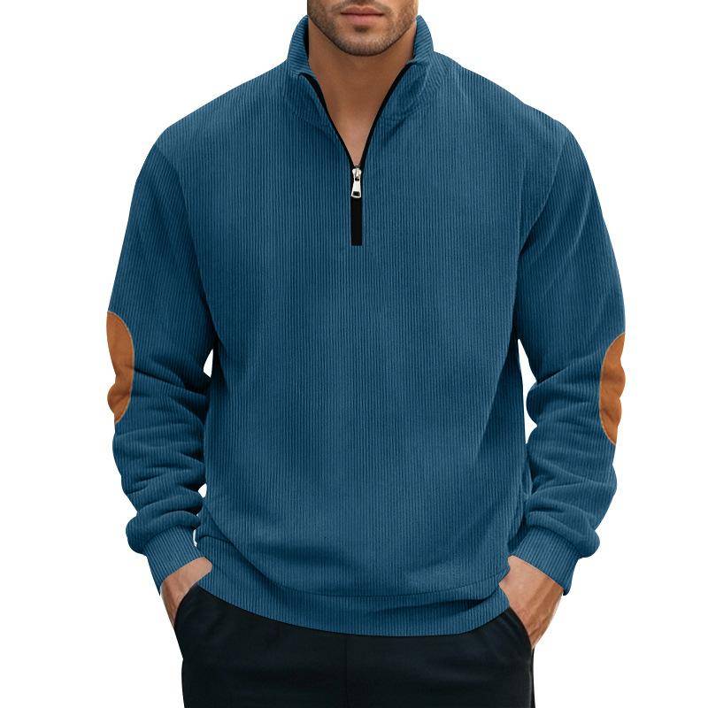 Herbst Halbreißverschluss Herren Langarmpullover Schwere Cord Stehkragen Lose Pullover Jacke Männer 2XL denim-blau von Joom DACH