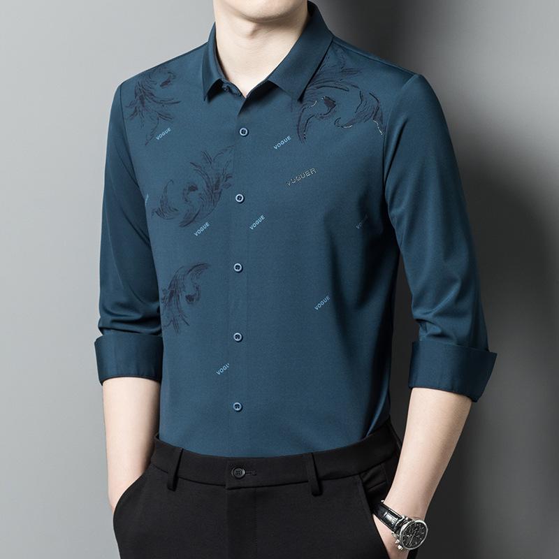 Herbst Herren Langarmhemd Business Mittleres Alter Hemd Papa Herbst Outfit Einfarbig Druck Top 4XL von Joom DACH